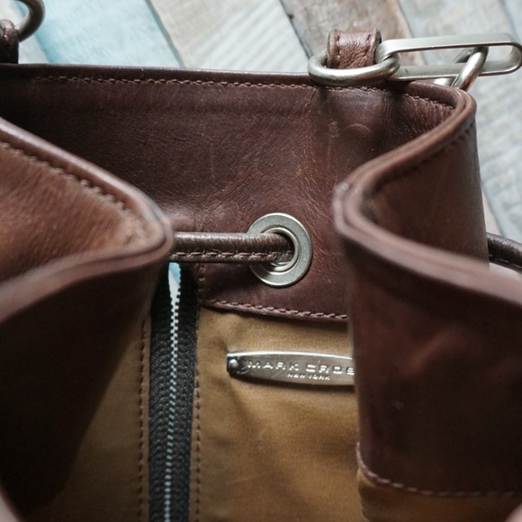 Brown Silver Dual Tone Leather Western Bucket Bag - Picture 6 of 8